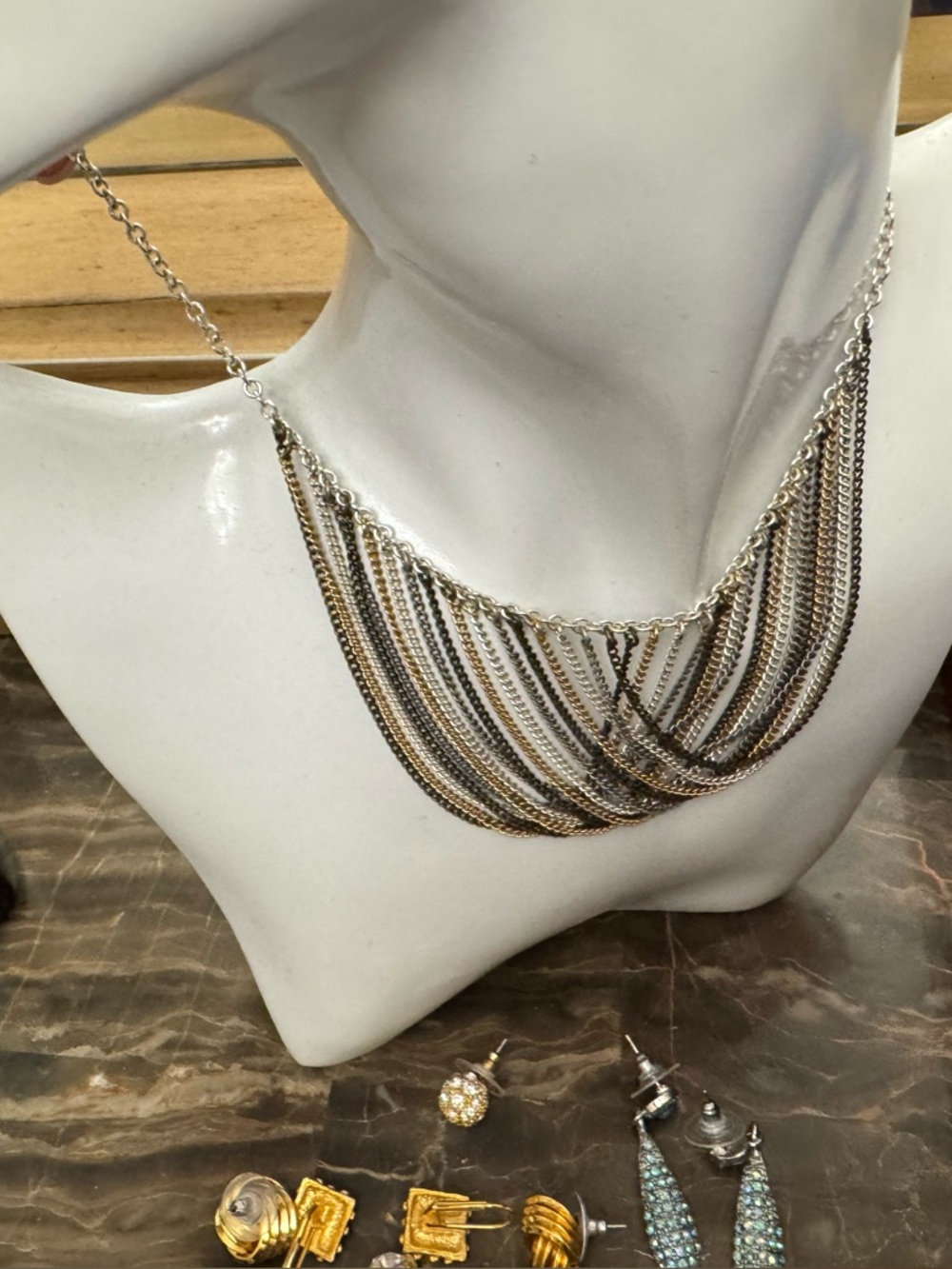 Multi-Tone Chain Fringe Necklace - Women Jewelry
